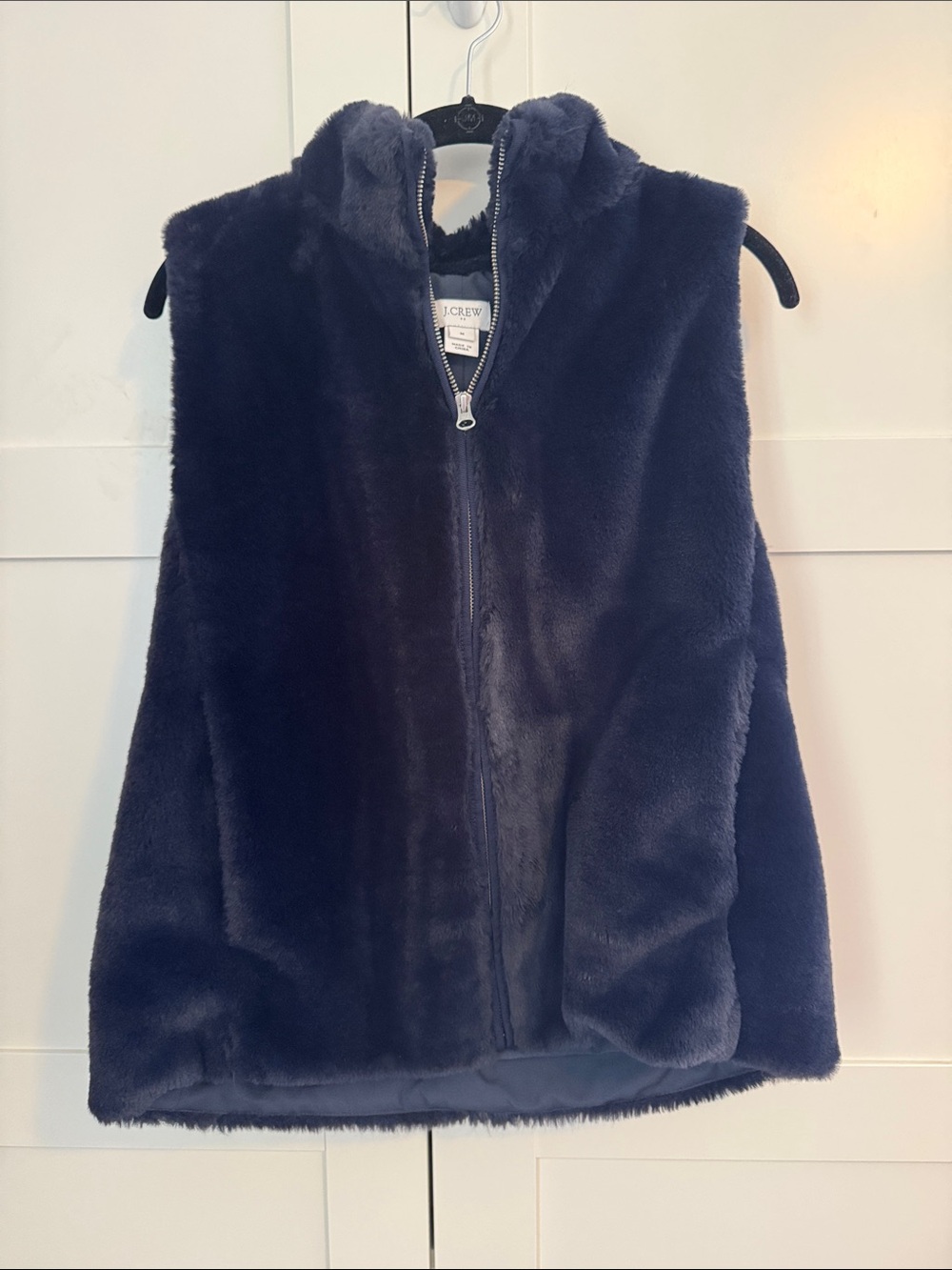 J. Crew Deep Navy Plush Faux Fur Zip Vest